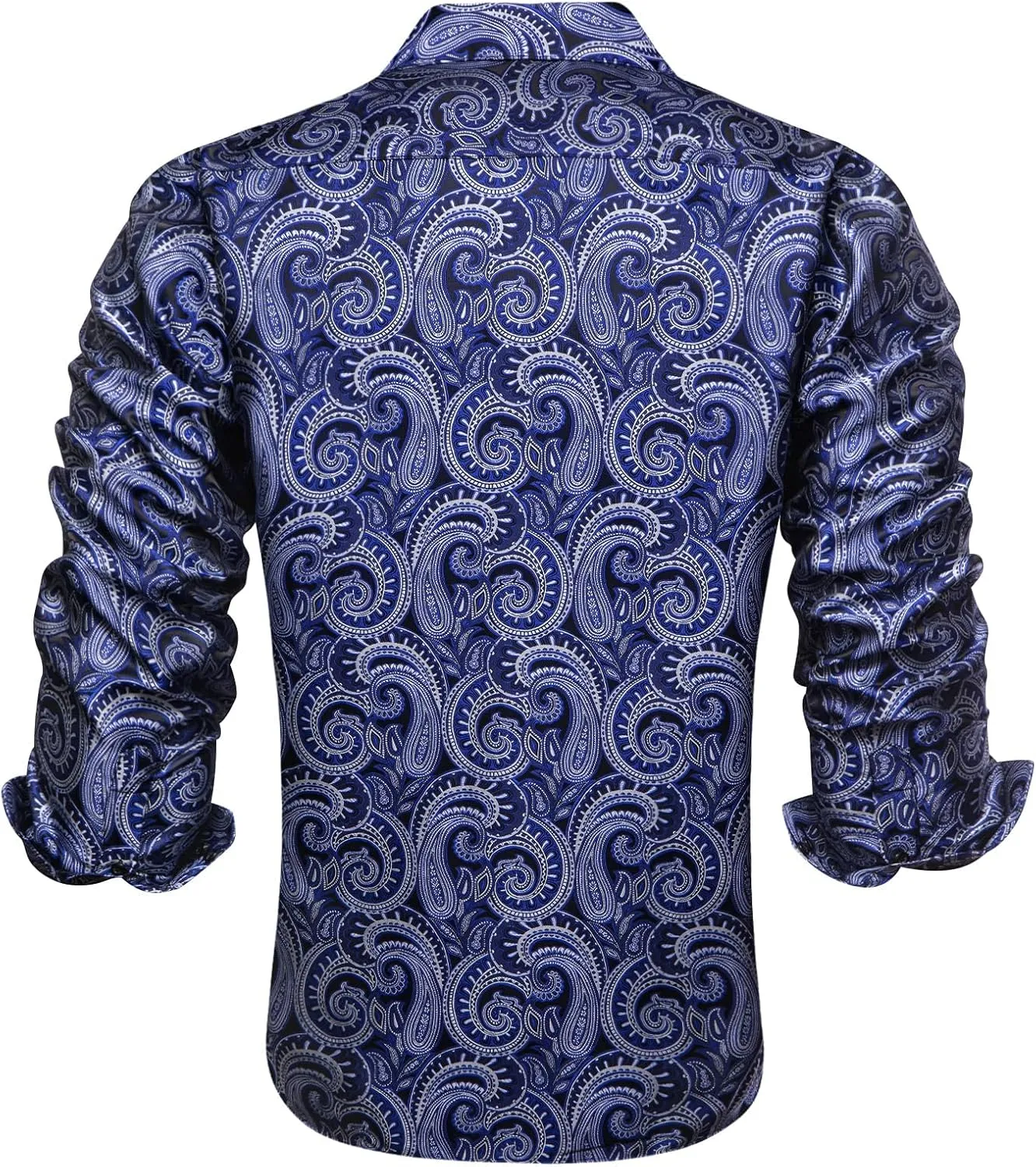 Hi-Tie Silk Mens Paisley Dress Shirts Casual Long Sleeve Button Down Regular Fit Shirts Formal Wedding Party Business