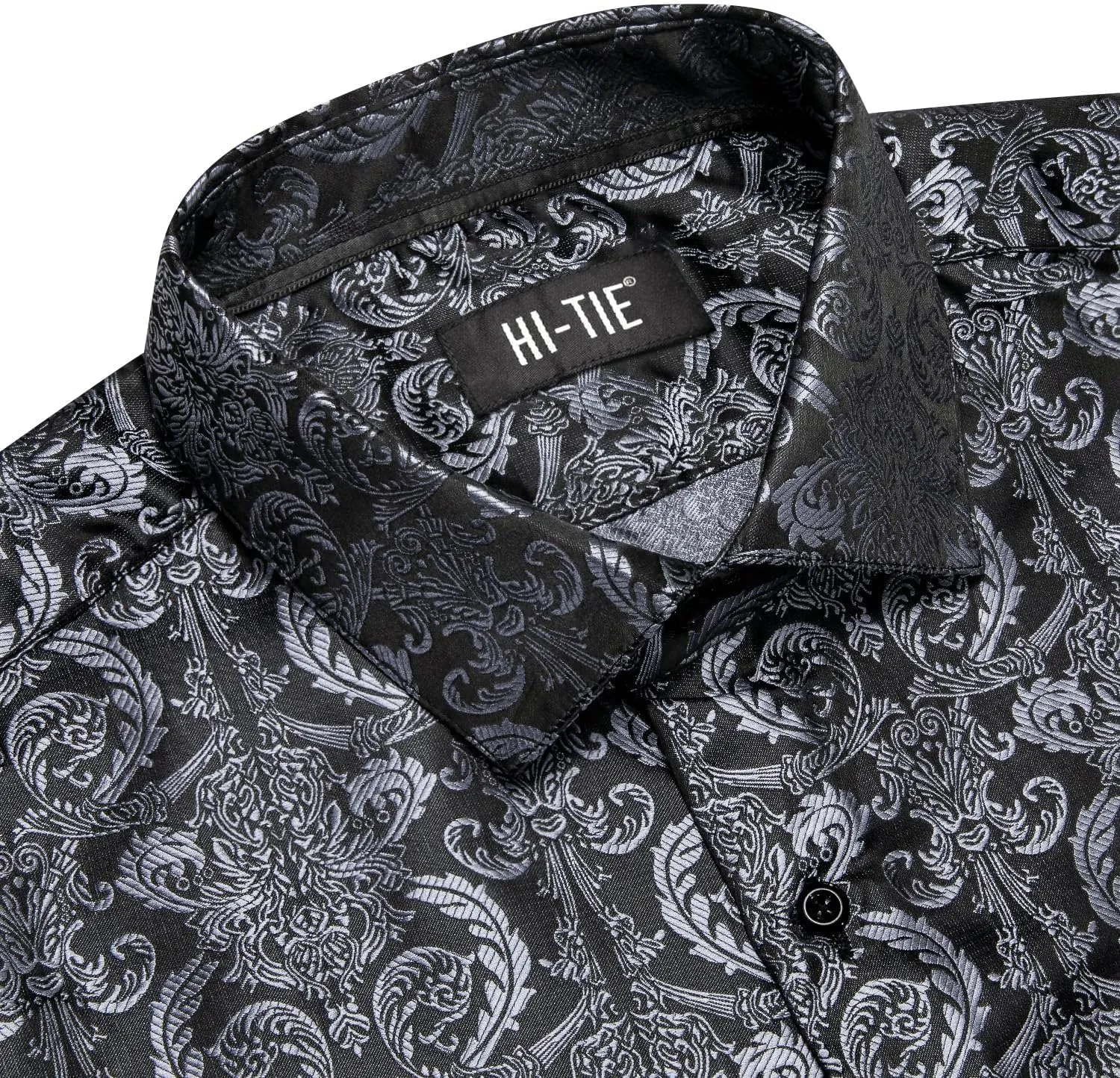 Hi-Tie Silk Mens Paisley Dress Shirts Casual Long Sleeve Button Down Regular Fit Shirts Formal Wedding Party Business