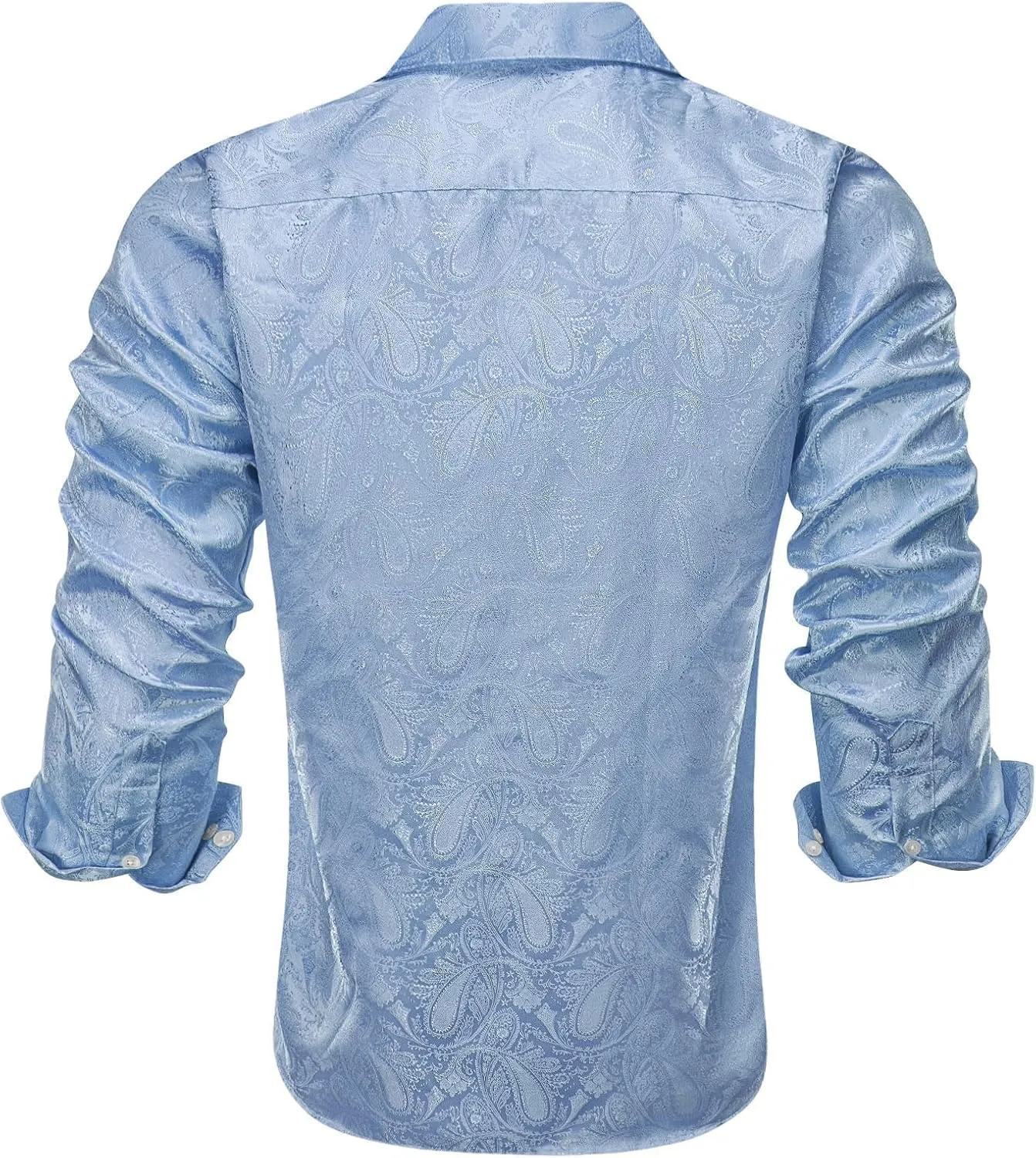 Hi-Tie Silk Mens Paisley Dress Shirts Casual Long Sleeve Button Down Regular Fit Shirts Formal Wedding Party Business