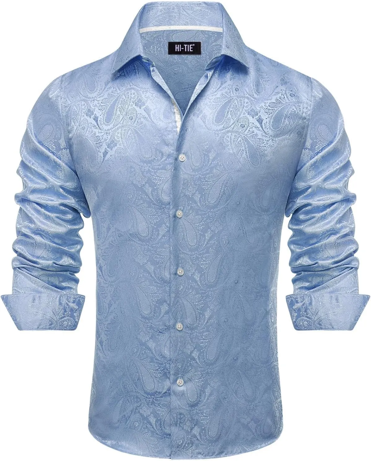 Hi-Tie Silk Mens Paisley Dress Shirts Casual Long Sleeve Button Down Regular Fit Shirts Formal Wedding Party Business