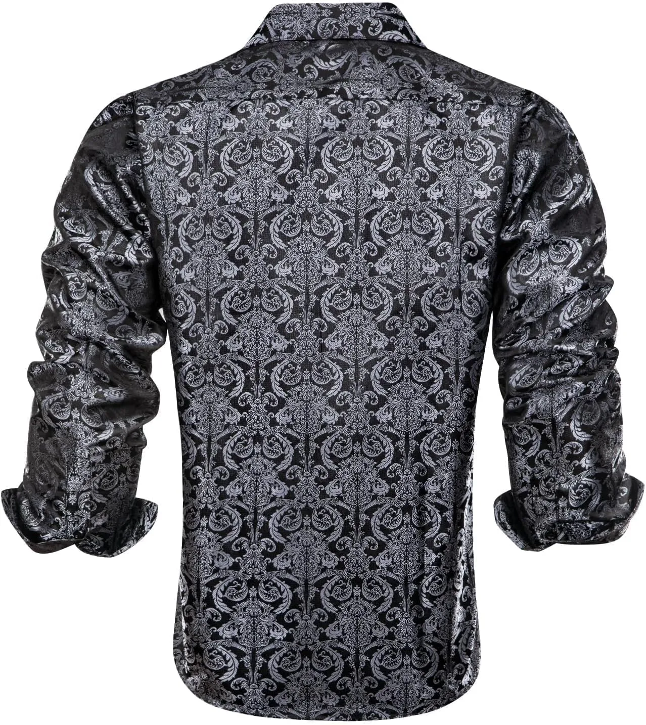 Hi-Tie Silk Mens Paisley Dress Shirts Casual Long Sleeve Button Down Regular Fit Shirts Formal Wedding Party Business
