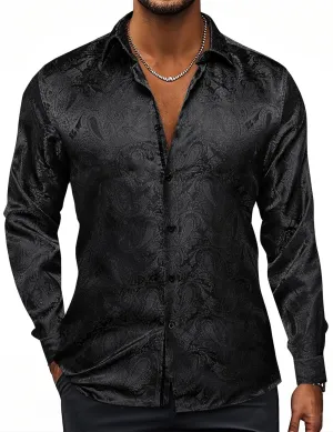 Hi-Tie Silk Mens Paisley Dress Shirts Casual Long Sleeve Button Down Regular Fit Shirts Formal Wedding Party Business