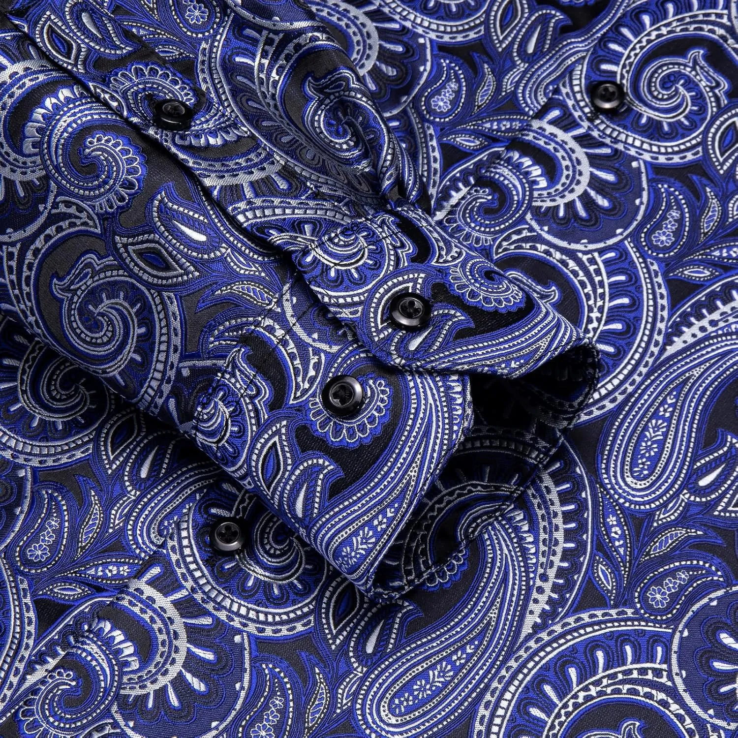 Hi-Tie Silk Mens Paisley Dress Shirts Casual Long Sleeve Button Down Regular Fit Shirts Formal Wedding Party Business