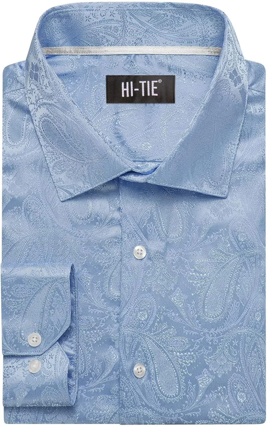 Hi-Tie Silk Mens Paisley Dress Shirts Casual Long Sleeve Button Down Regular Fit Shirts Formal Wedding Party Business