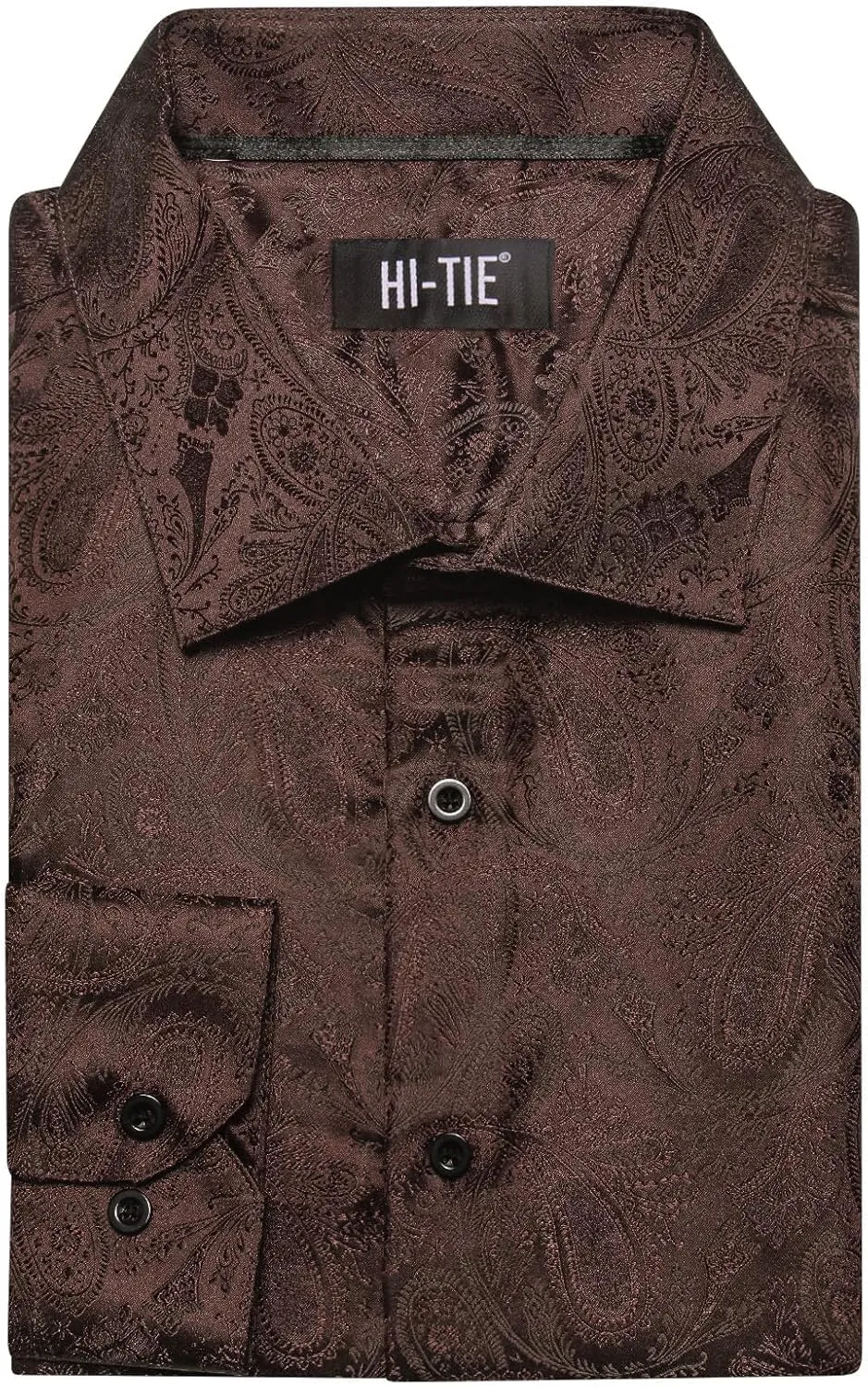 Hi-Tie Silk Mens Paisley Dress Shirts Casual Long Sleeve Button Down Regular Fit Shirts Formal Wedding Party Business