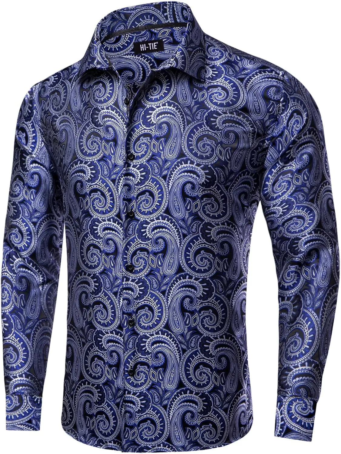 Hi-Tie Silk Mens Paisley Dress Shirts Casual Long Sleeve Button Down Regular Fit Shirts Formal Wedding Party Business