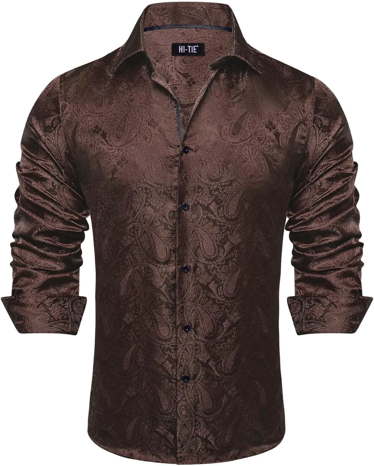 Hi-Tie Silk Mens Paisley Dress Shirts Casual Long Sleeve Button Down Regular Fit Shirts Formal Wedding Party Business