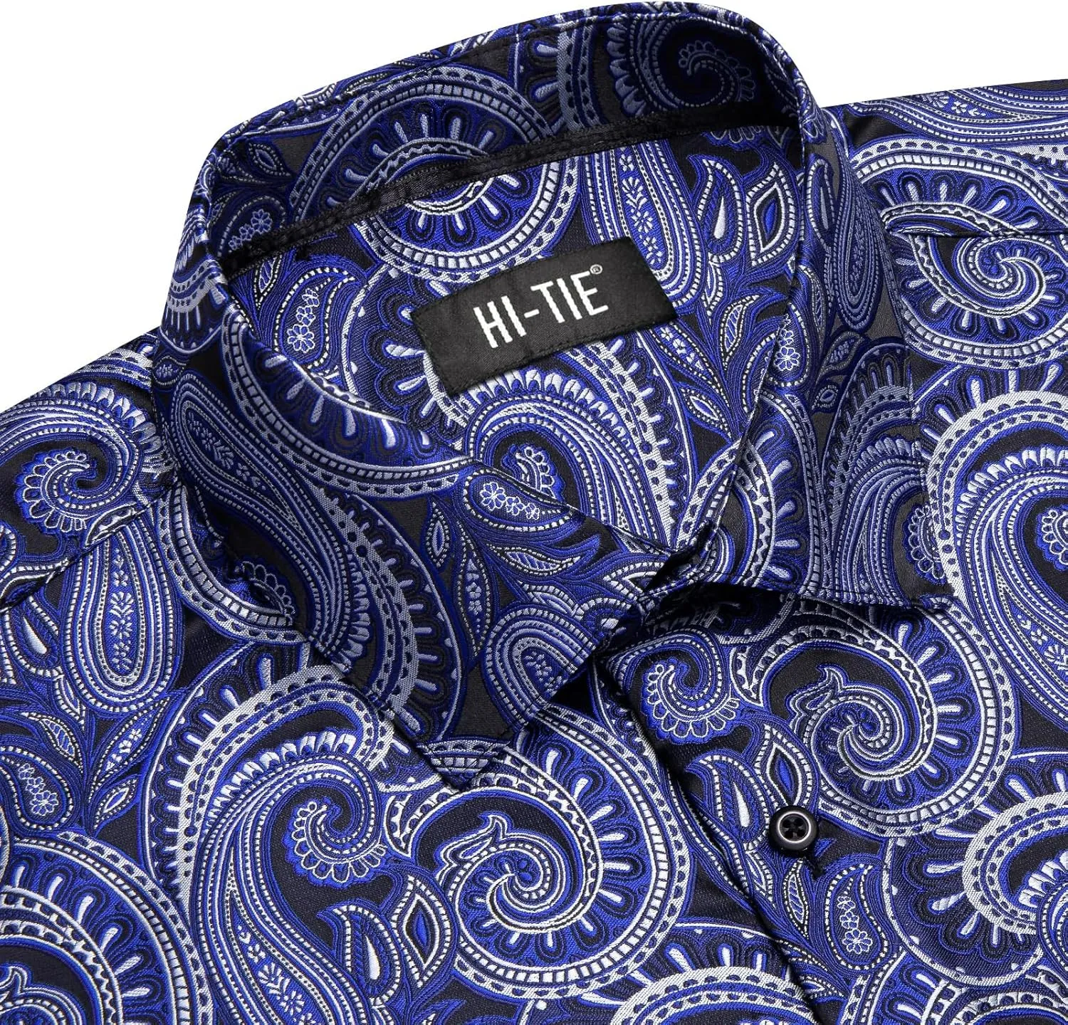 Hi-Tie Silk Mens Paisley Dress Shirts Casual Long Sleeve Button Down Regular Fit Shirts Formal Wedding Party Business