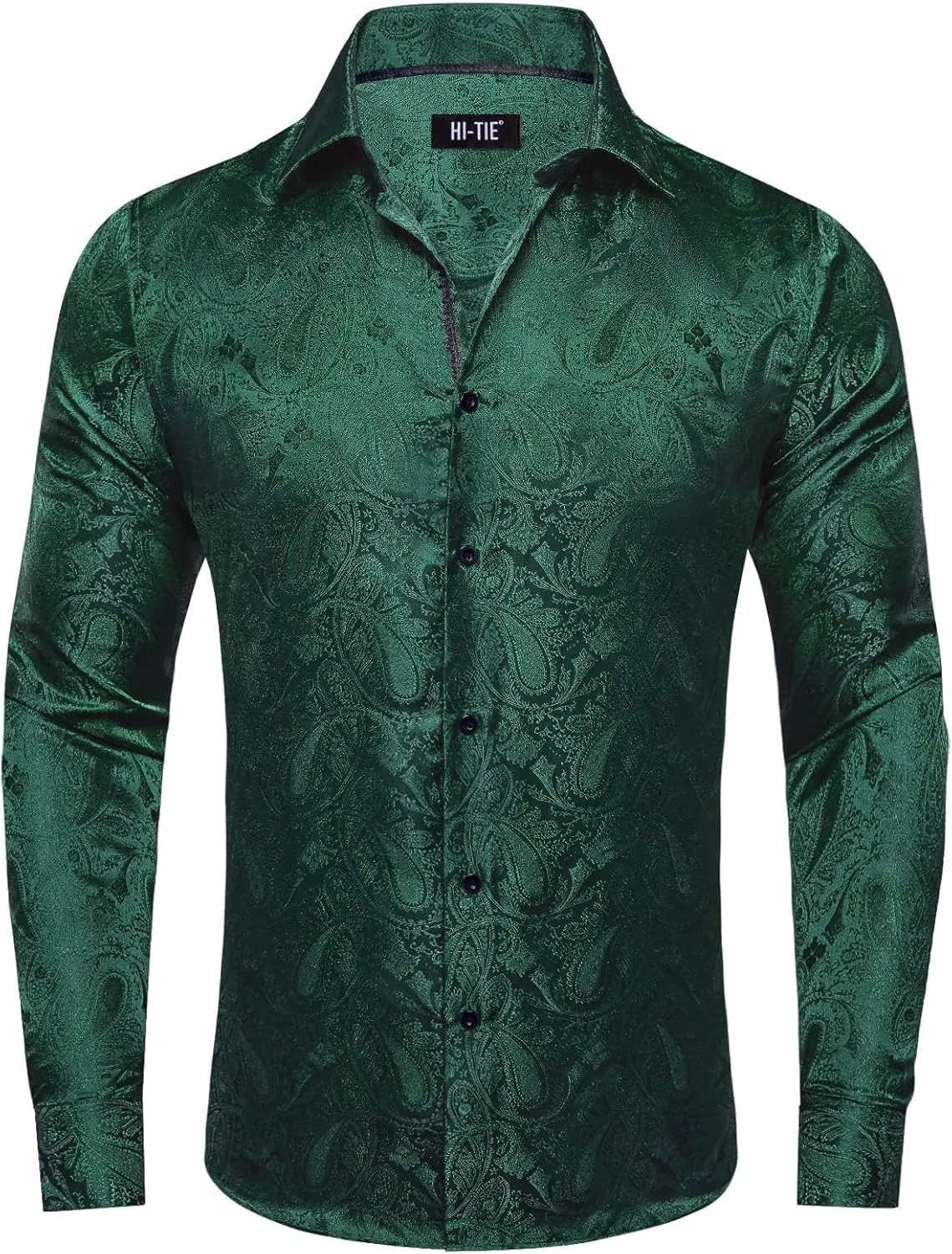 Hi-Tie Silk Mens Paisley Dress Shirts Casual Long Sleeve Button Down Regular Fit Shirts Formal Wedding Party Business