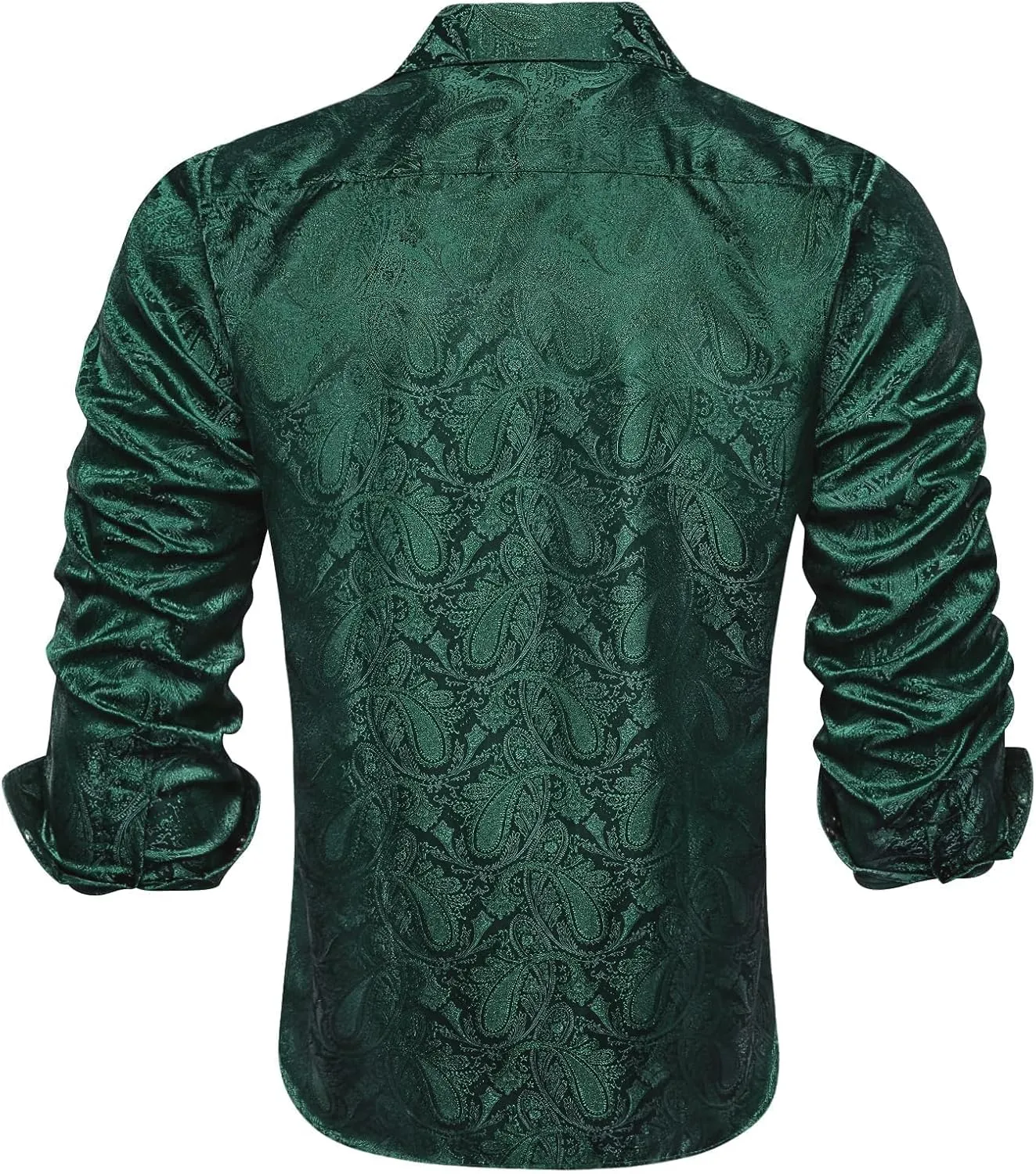 Hi-Tie Silk Mens Paisley Dress Shirts Casual Long Sleeve Button Down Regular Fit Shirts Formal Wedding Party Business