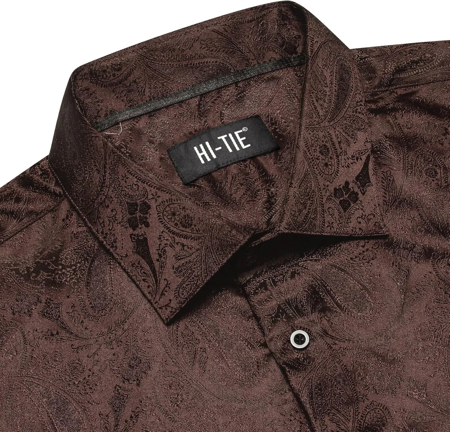 Hi-Tie Silk Mens Paisley Dress Shirts Casual Long Sleeve Button Down Regular Fit Shirts Formal Wedding Party Business