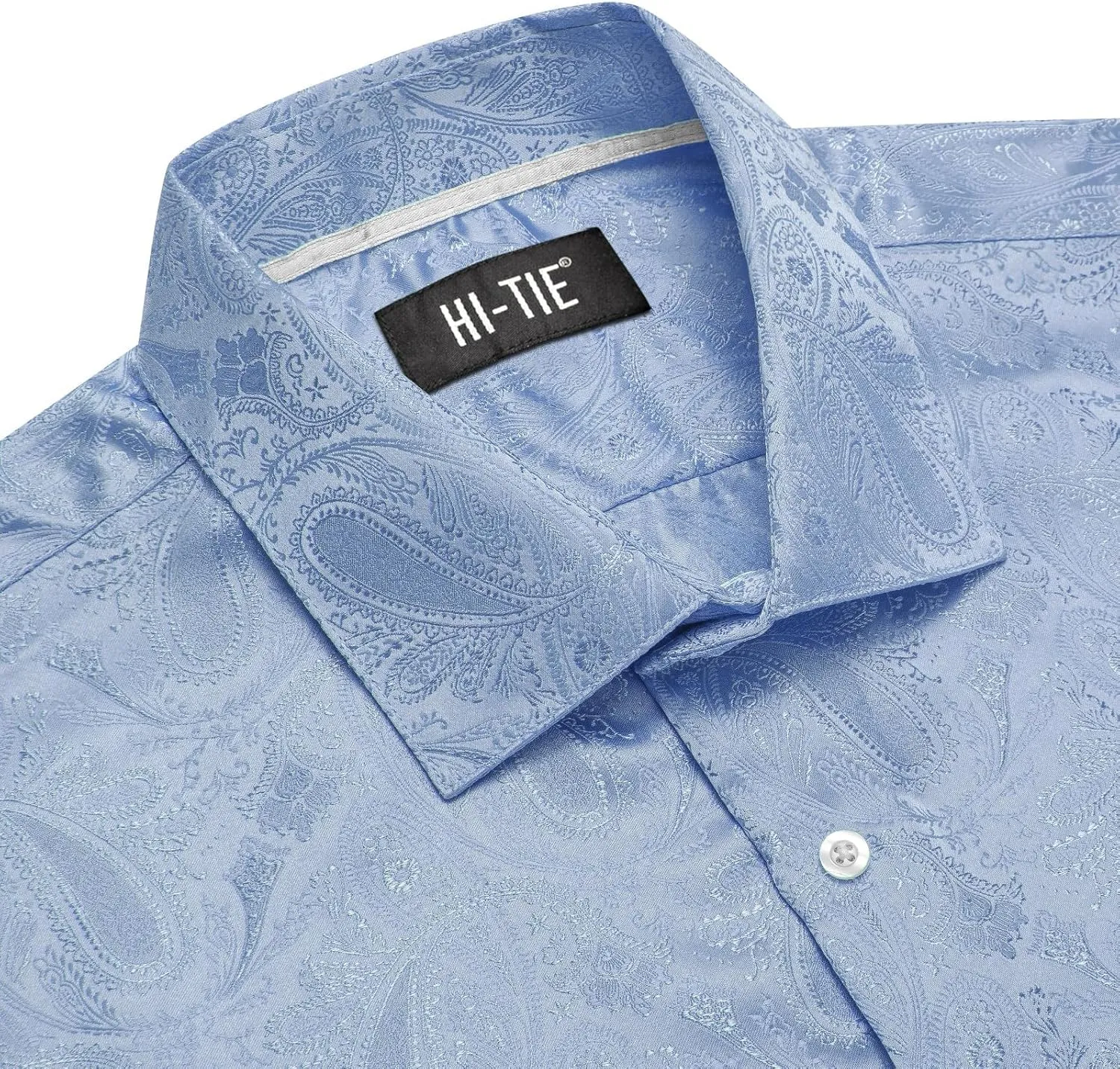 Hi-Tie Silk Mens Paisley Dress Shirts Casual Long Sleeve Button Down Regular Fit Shirts Formal Wedding Party Business