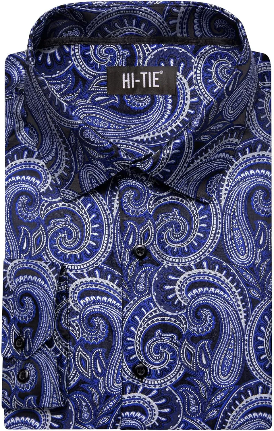 Hi-Tie Silk Mens Paisley Dress Shirts Casual Long Sleeve Button Down Regular Fit Shirts Formal Wedding Party Business