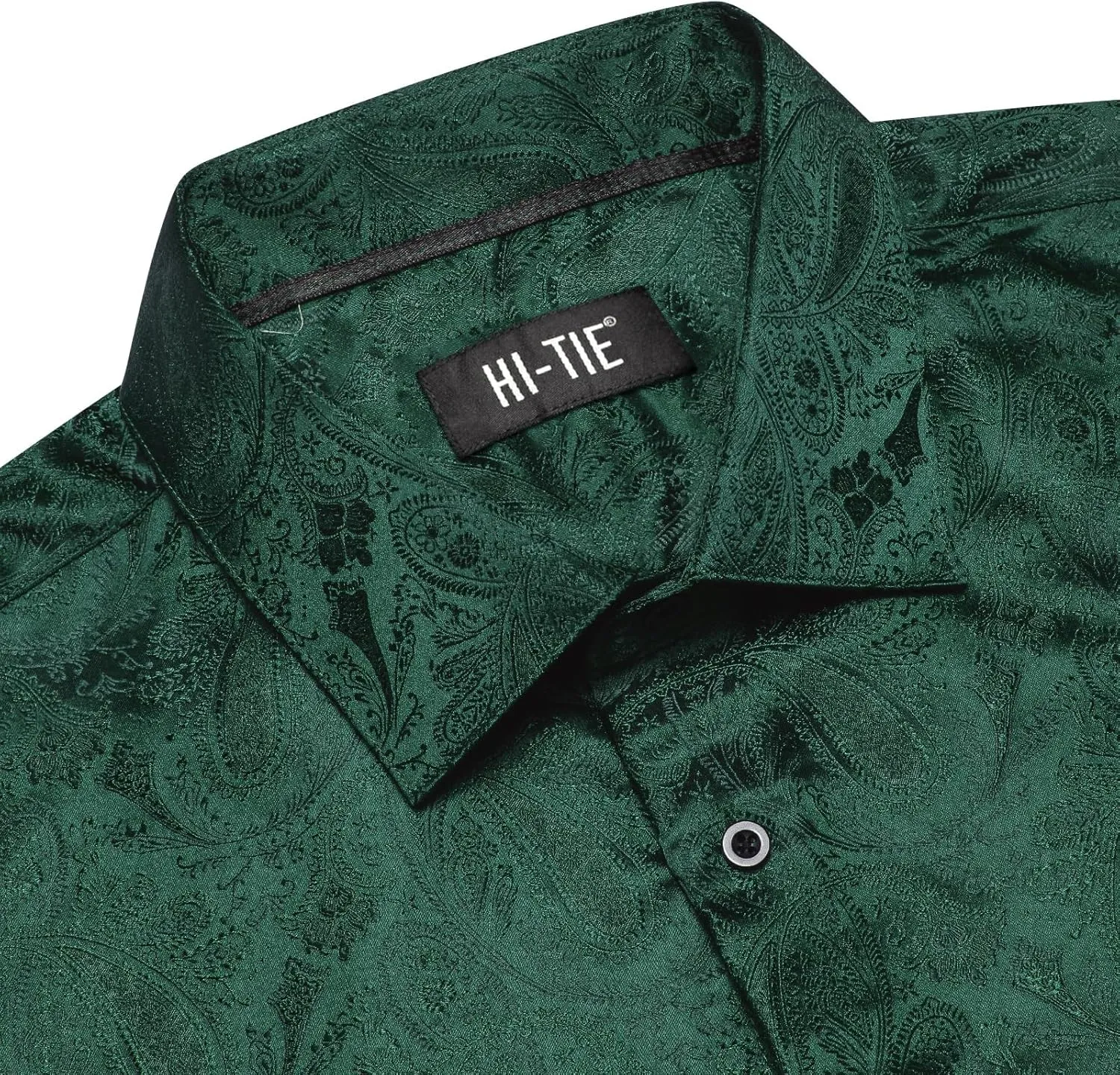 Hi-Tie Silk Mens Paisley Dress Shirts Casual Long Sleeve Button Down Regular Fit Shirts Formal Wedding Party Business