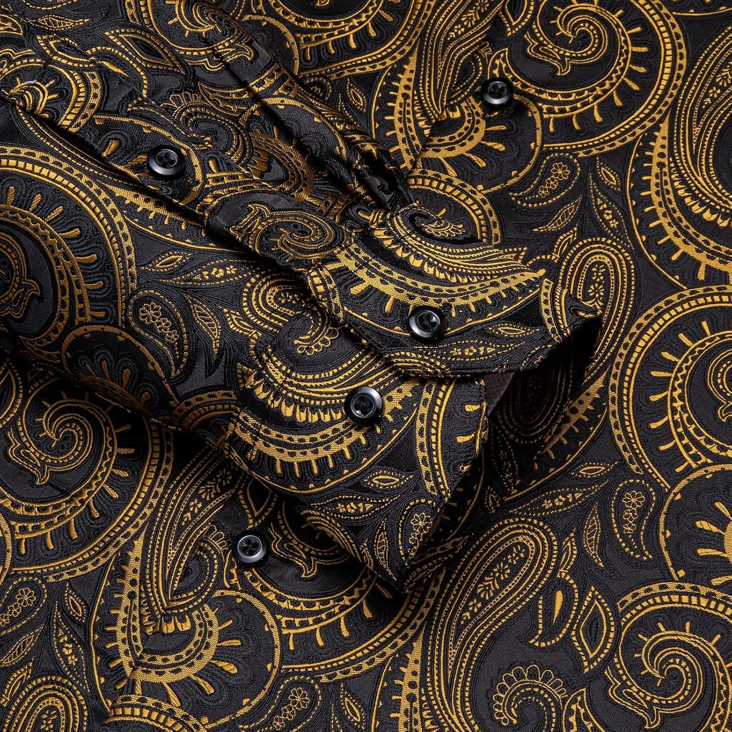 Hi-Tie Silk Mens Paisley Dress Shirts Casual Long Sleeve Button Down Regular Fit Shirts Formal Wedding Party Business