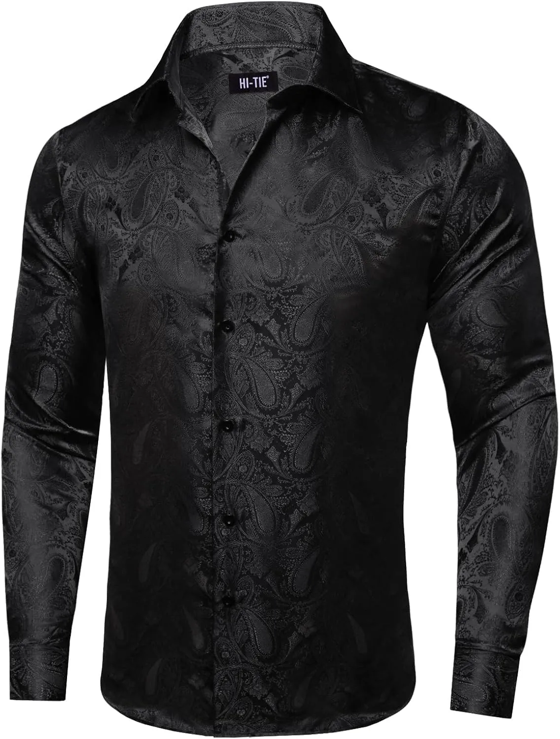 Hi-Tie Silk Mens Paisley Dress Shirts Casual Long Sleeve Button Down Regular Fit Shirts Formal Wedding Party Business