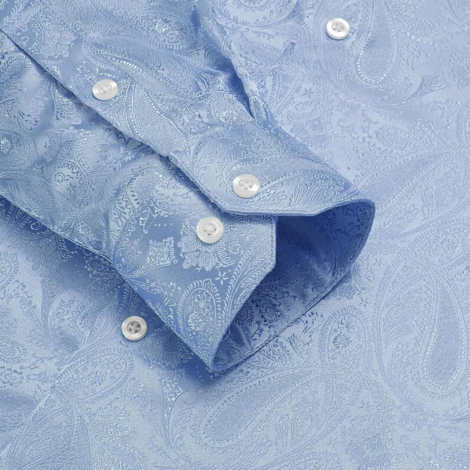 Hi-Tie Silk Mens Paisley Dress Shirts Casual Long Sleeve Button Down Regular Fit Shirts Formal Wedding Party Business