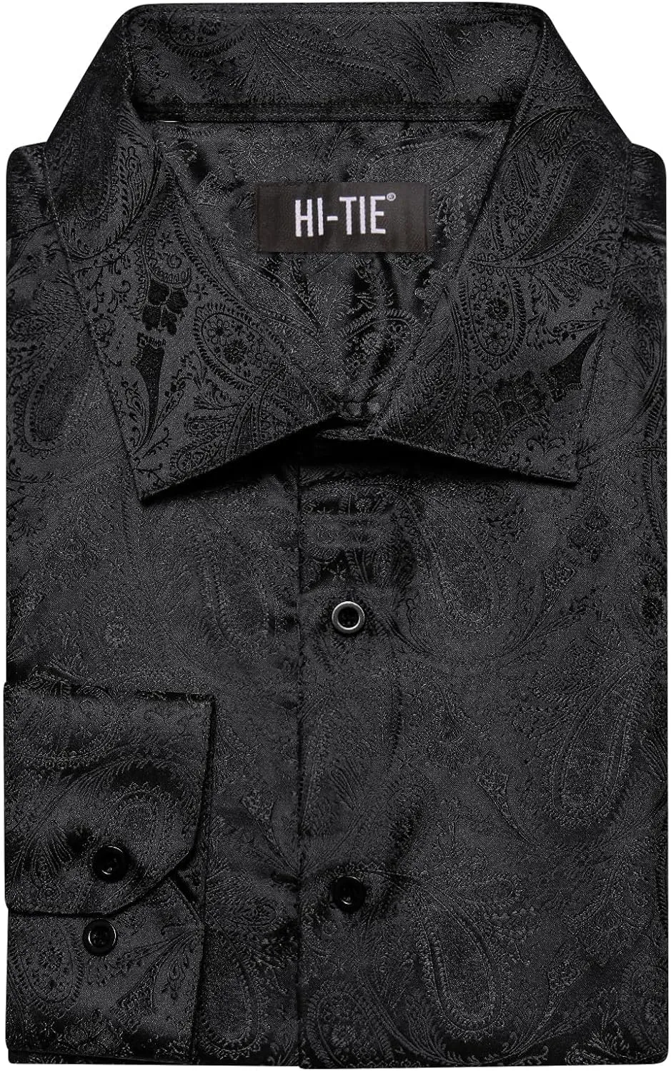 Hi-Tie Silk Mens Paisley Dress Shirts Casual Long Sleeve Button Down Regular Fit Shirts Formal Wedding Party Business