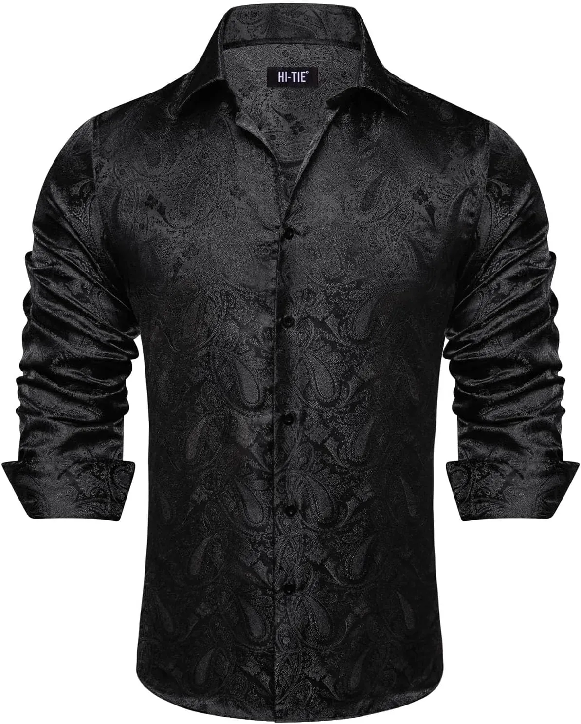 Hi-Tie Silk Mens Paisley Dress Shirts Casual Long Sleeve Button Down Regular Fit Shirts Formal Wedding Party Business