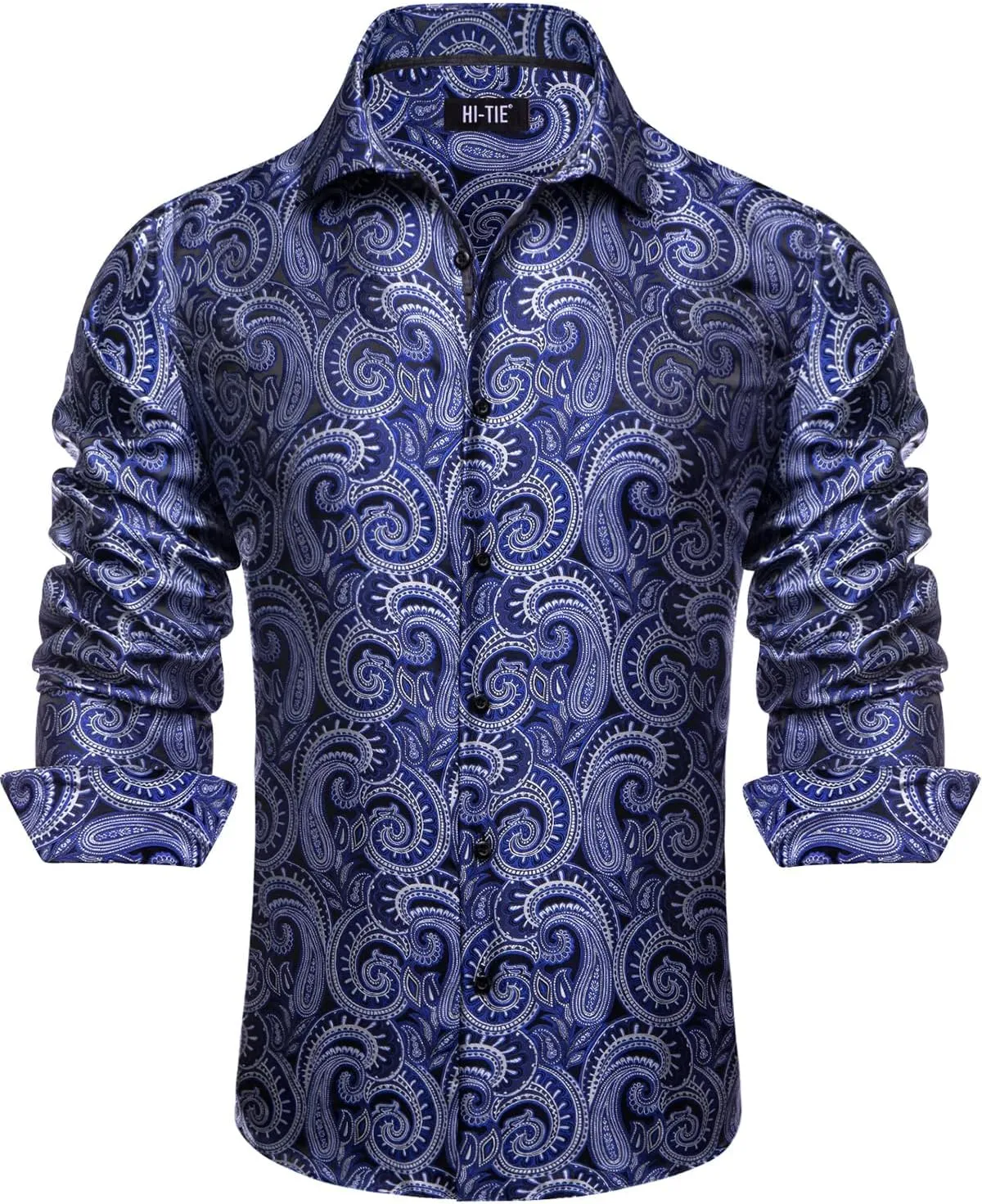Hi-Tie Silk Mens Paisley Dress Shirts Casual Long Sleeve Button Down Regular Fit Shirts Formal Wedding Party Business