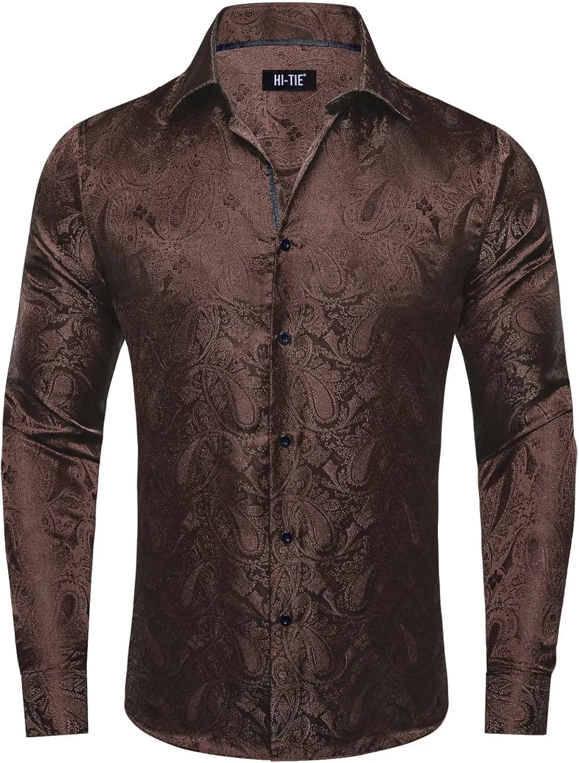 Hi-Tie Silk Mens Paisley Dress Shirts Casual Long Sleeve Button Down Regular Fit Shirts Formal Wedding Party Business