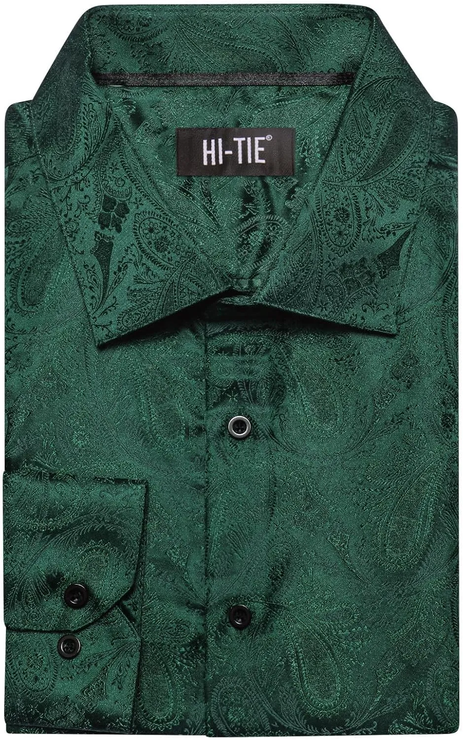 Hi-Tie Silk Mens Paisley Dress Shirts Casual Long Sleeve Button Down Regular Fit Shirts Formal Wedding Party Business