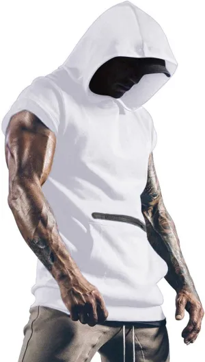 Hoodies for Men Men's Workout Sleeveless Shirts Muscle Hooded Tank Gym Fitness Quick Dry Sleeveless Hoodies Zip Tops
