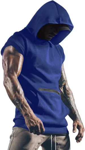 Hoodies for Men Men's Workout Sleeveless Shirts Muscle Hooded Tank Gym Fitness Quick Dry Sleeveless Hoodies Zip Tops