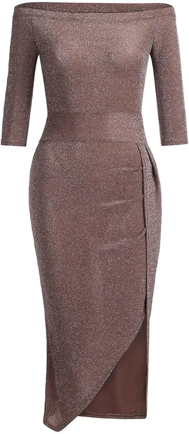 HXHYQKP Evening Gowns for Women Formal Elegant Off Shoulder Cocktail Dress Bodycon Wrap Dress Brilliant Party Dress