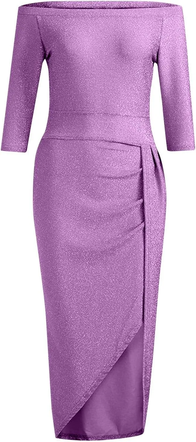 HXHYQKP Evening Gowns for Women Formal Elegant Off Shoulder Cocktail Dress Bodycon Wrap Dress Brilliant Party Dress