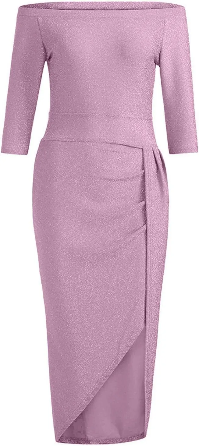 HXHYQKP Evening Gowns for Women Formal Elegant Off Shoulder Cocktail Dress Bodycon Wrap Dress Brilliant Party Dress