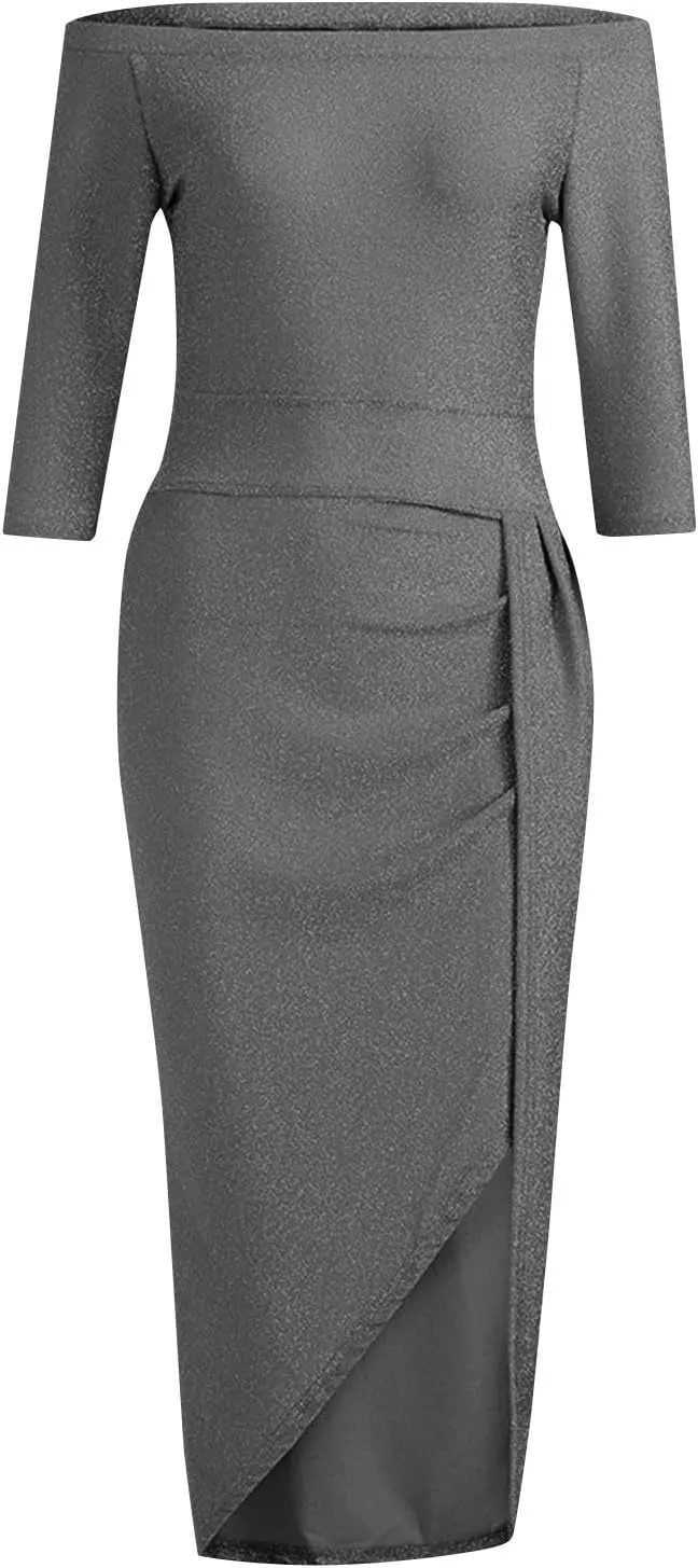 HXHYQKP Evening Gowns for Women Formal Elegant Off Shoulder Cocktail Dress Bodycon Wrap Dress Brilliant Party Dress
