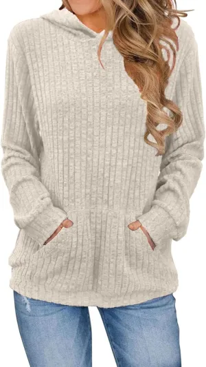 HXHYQKP Hooded Sweater Women Long Sleeve Shirts Casual Pullover Sweatshirts Knitted Sweaters Loose Tunic Tops with Pockets