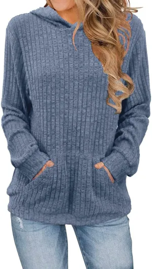 HXHYQKP Hooded Sweater Women Long Sleeve Shirts Casual Pullover Sweatshirts Knitted Sweaters Loose Tunic Tops with Pockets