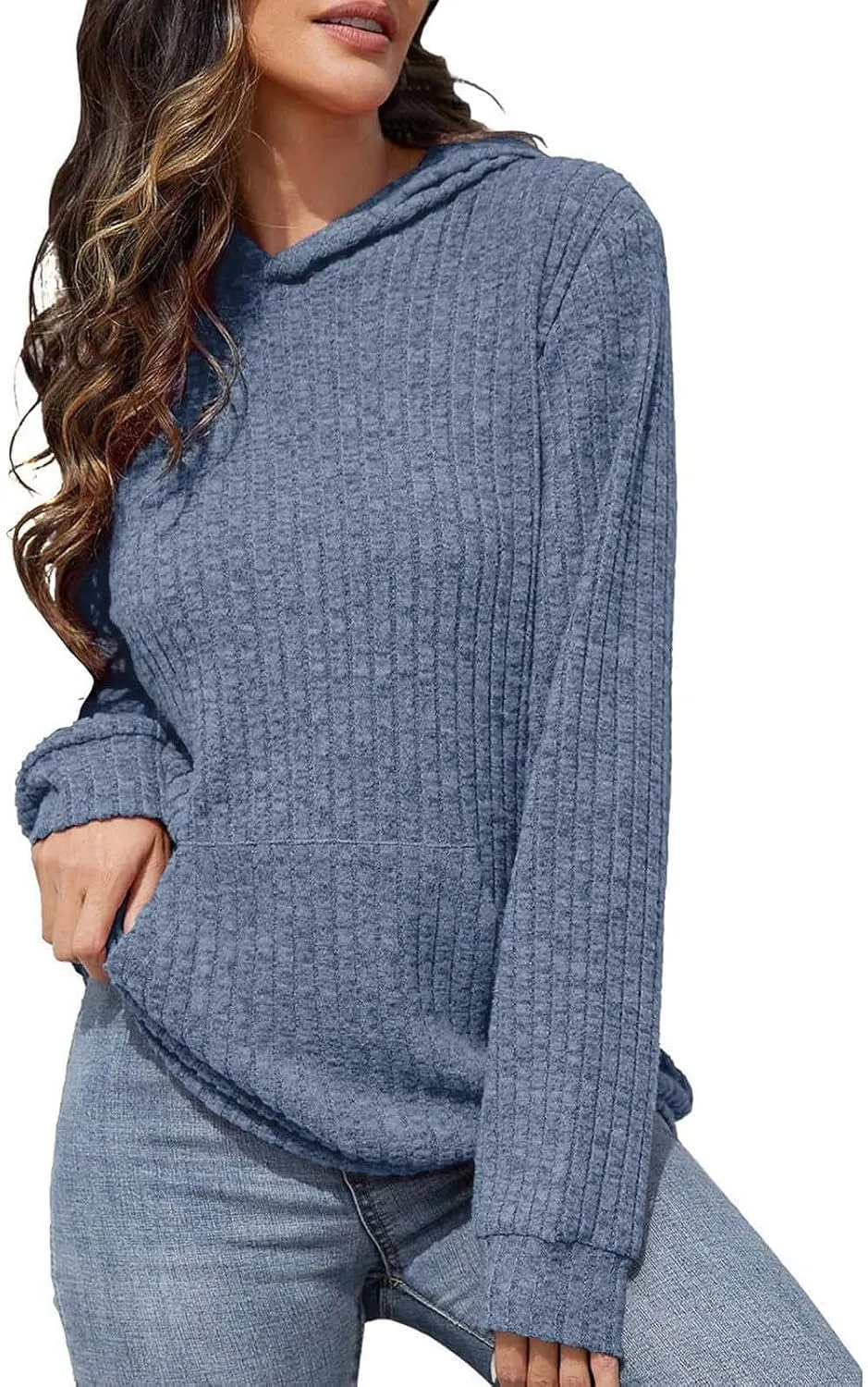 HXHYQKP Hooded Sweater Women Long Sleeve Shirts Casual Pullover Sweatshirts Knitted Sweaters Loose Tunic Tops with Pockets
