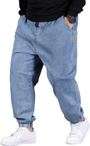 Jean Joggers for Men Loose Fit Elastic Waist Denim Pants