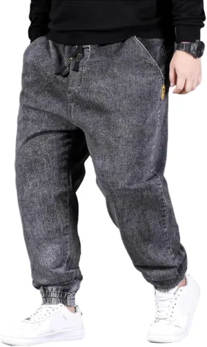 Jean Joggers for Men Loose Fit Elastic Waist Denim Pants