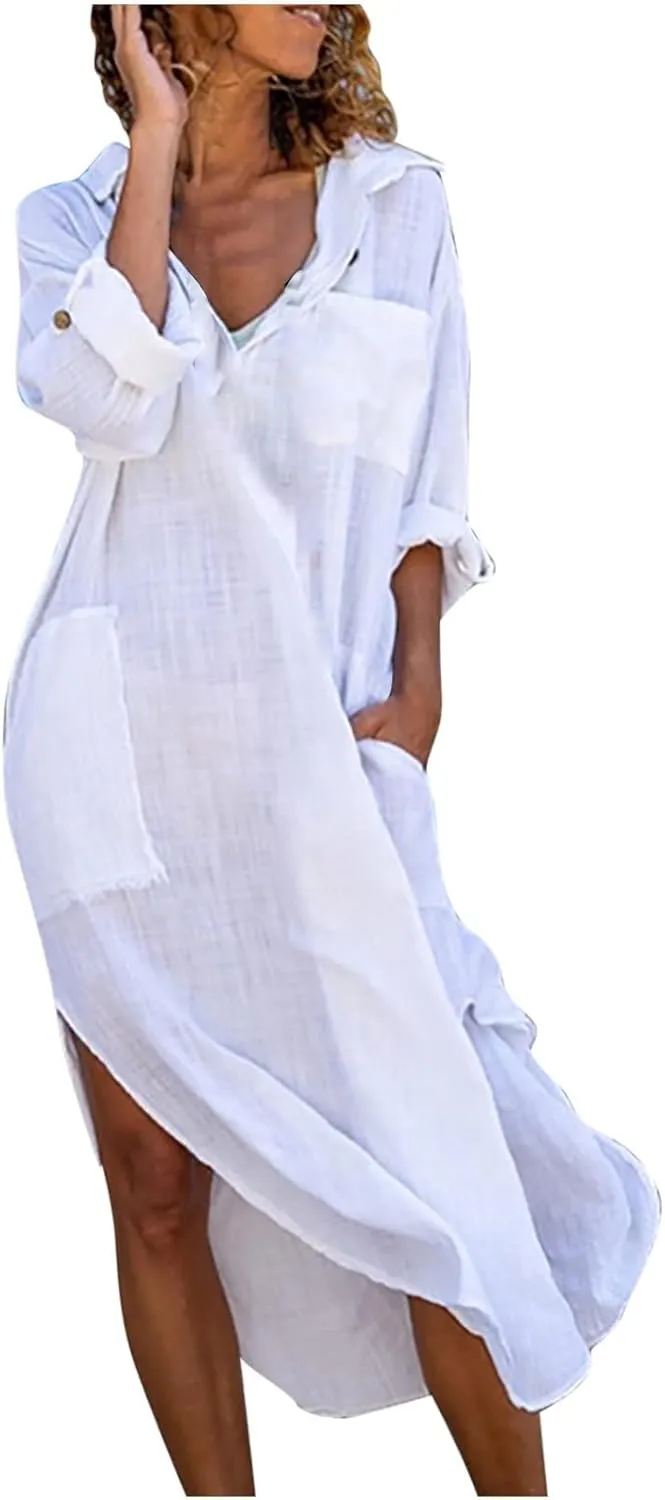 Juejuezi Summer Dresses for Women 2023 Cute Short Sleeve Fashion Beach Dress Linen Waist Tiered Classy Vacation Casual