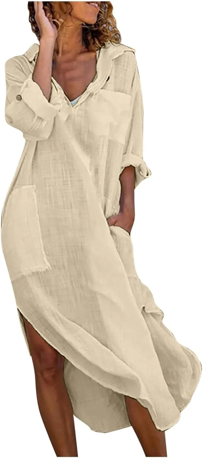 Juejuezi Summer Dresses for Women 2023 Cute Short Sleeve Fashion Beach Dress Linen Waist Tiered Classy Vacation Casual