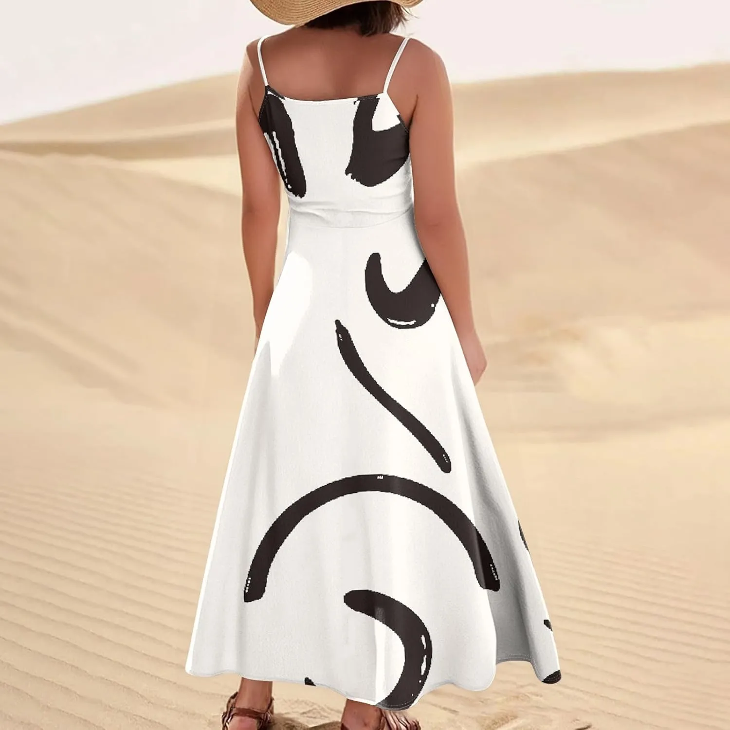 Kenvina Maxi Dresses for Women Summer Casual Sundress Printed O Neck Tank Dress Loose Beach Vacation Dress with Pockets
