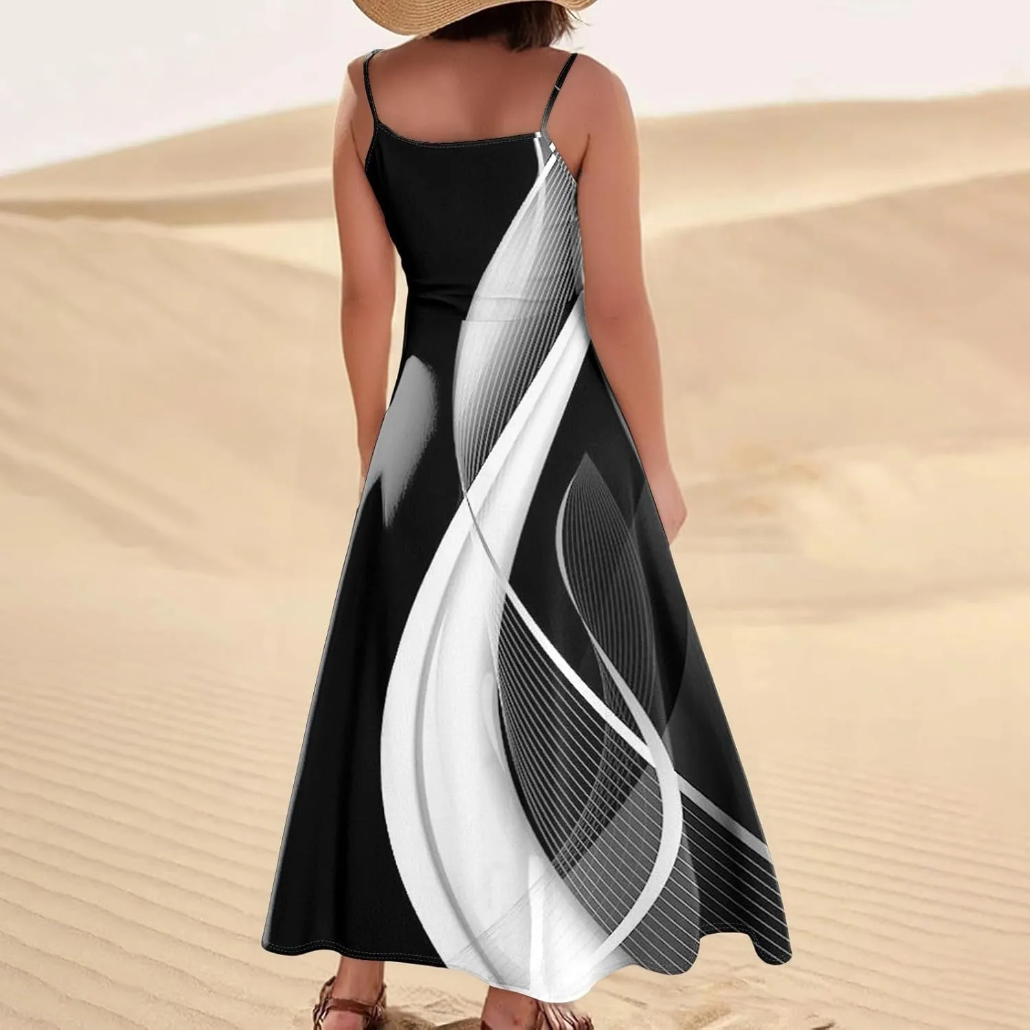 Kenvina Maxi Dresses for Women Summer Casual Sundress Printed O Neck Tank Dress Loose Beach Vacation Dress with Pockets