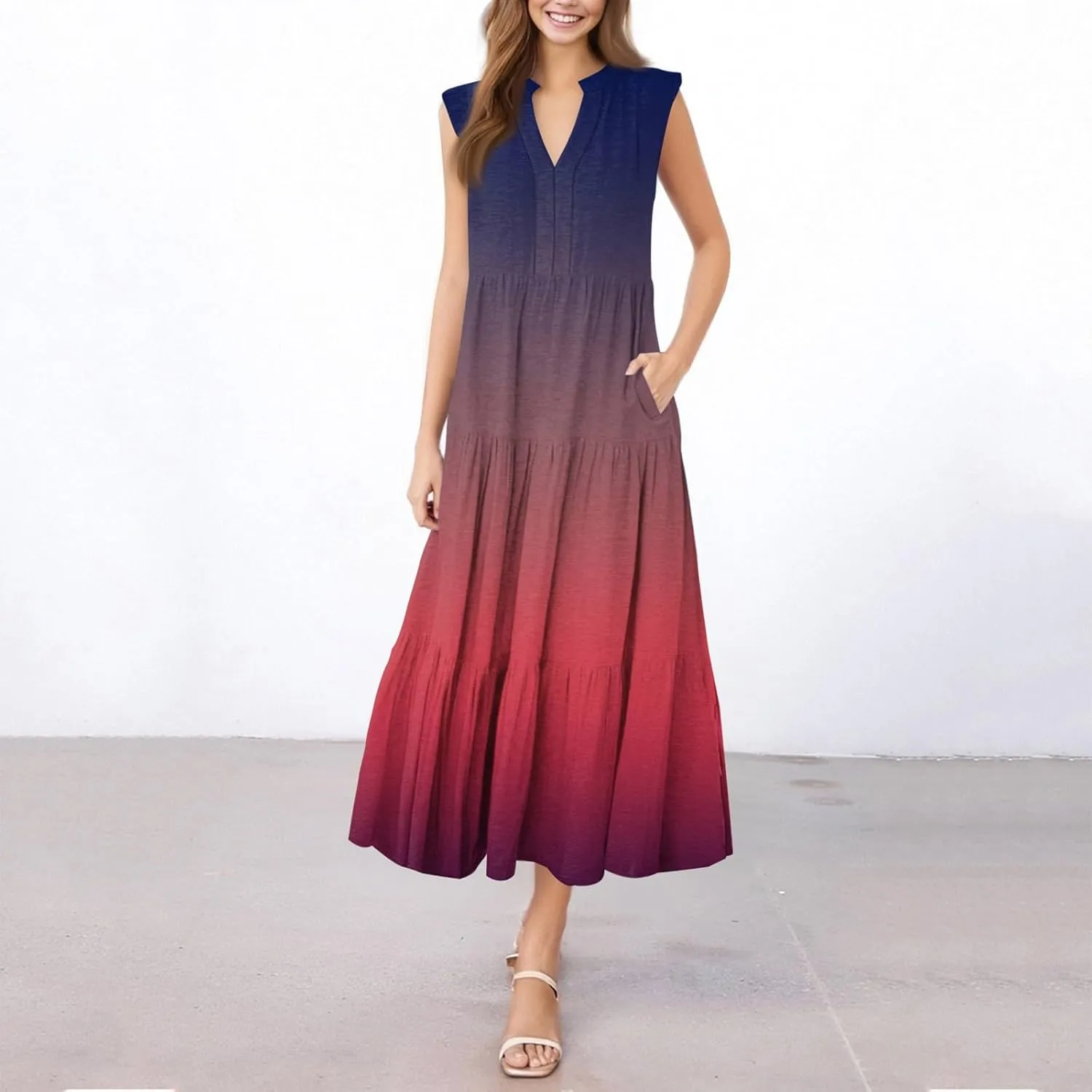 Kenvina Summer Dresses for Women 2025 Maxi Casual Floral Boho Sundresses Sleeveless V-Neck Pleated Beach Vacation Tank Dress