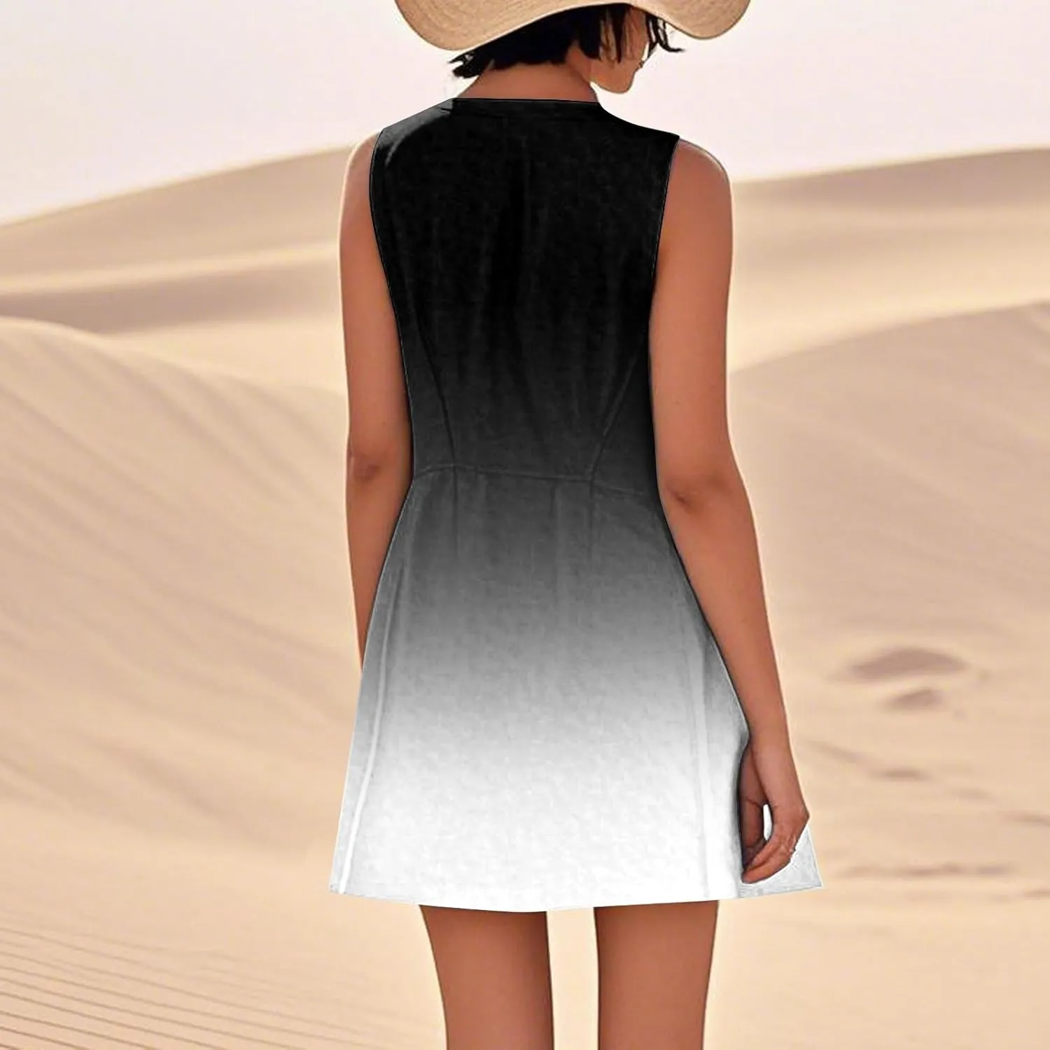 Kenvina Summer Dresses for Women Sleeveless Sundress Printed Round Neck Tank Dress Loose Beach Vacation Dress with Pockets
