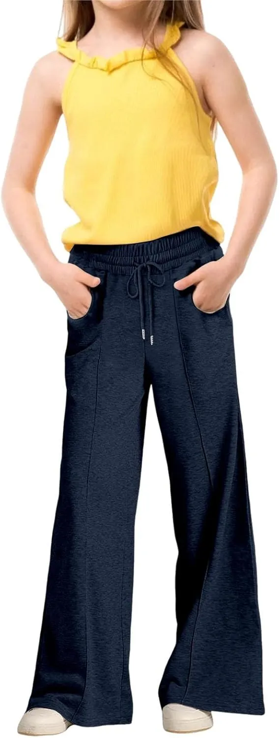 Kids Girls Wide Leg Baggy Sweatpants Cute Cargo Pants High Waisted Stretchy Joggers with Pocket Girl Joggers Clothes