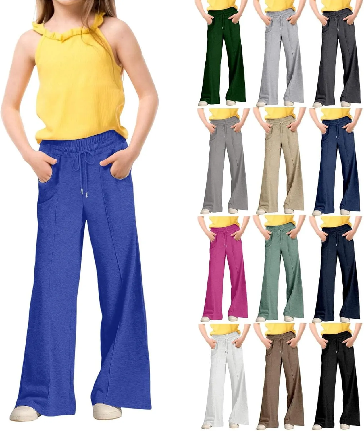 Kids Girls Wide Leg Baggy Sweatpants Cute Cargo Pants High Waisted Stretchy Joggers with Pocket Girl Joggers Clothes