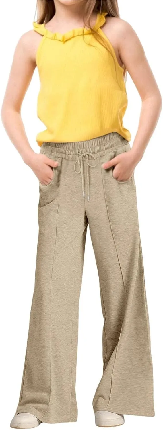 Kids Girls Wide Leg Baggy Sweatpants Cute Cargo Pants High Waisted Stretchy Joggers with Pocket Girl Joggers Clothes