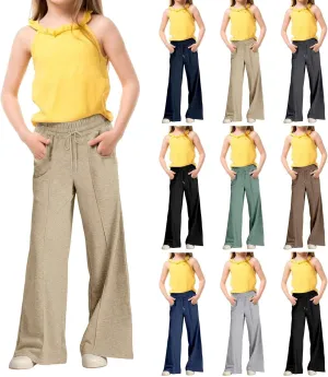 Kids Girls Wide Leg Baggy Sweatpants Cute Cargo Pants High Waisted Stretchy Joggers with Pocket Girl Joggers Clothes