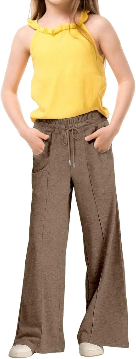 Kids Girls Wide Leg Baggy Sweatpants Cute Cargo Pants High Waisted Stretchy Joggers with Pocket Girl Joggers Clothes