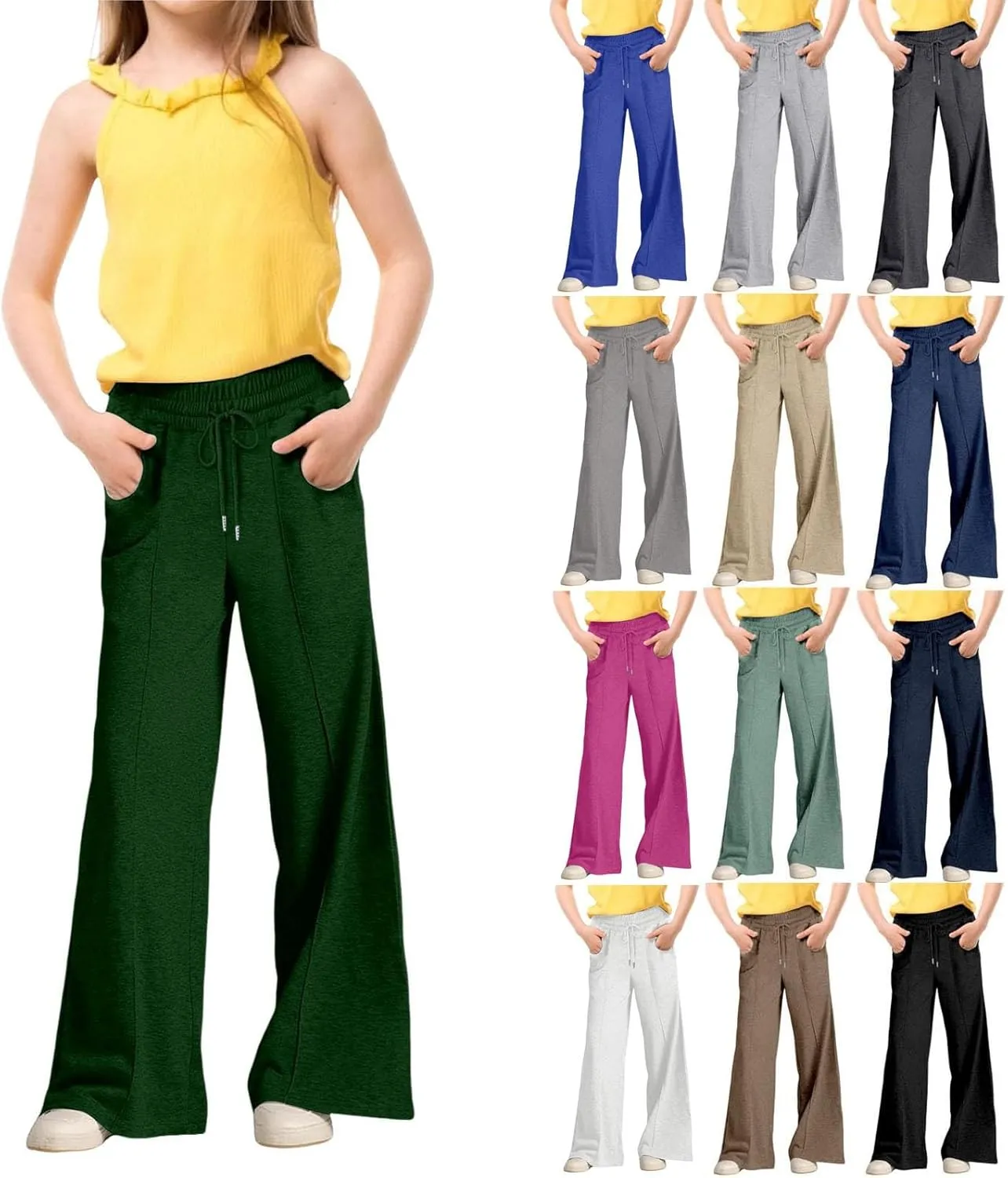 Kids Girls Wide Leg Baggy Sweatpants Cute Cargo Pants High Waisted Stretchy Joggers with Pocket Girl Joggers Clothes