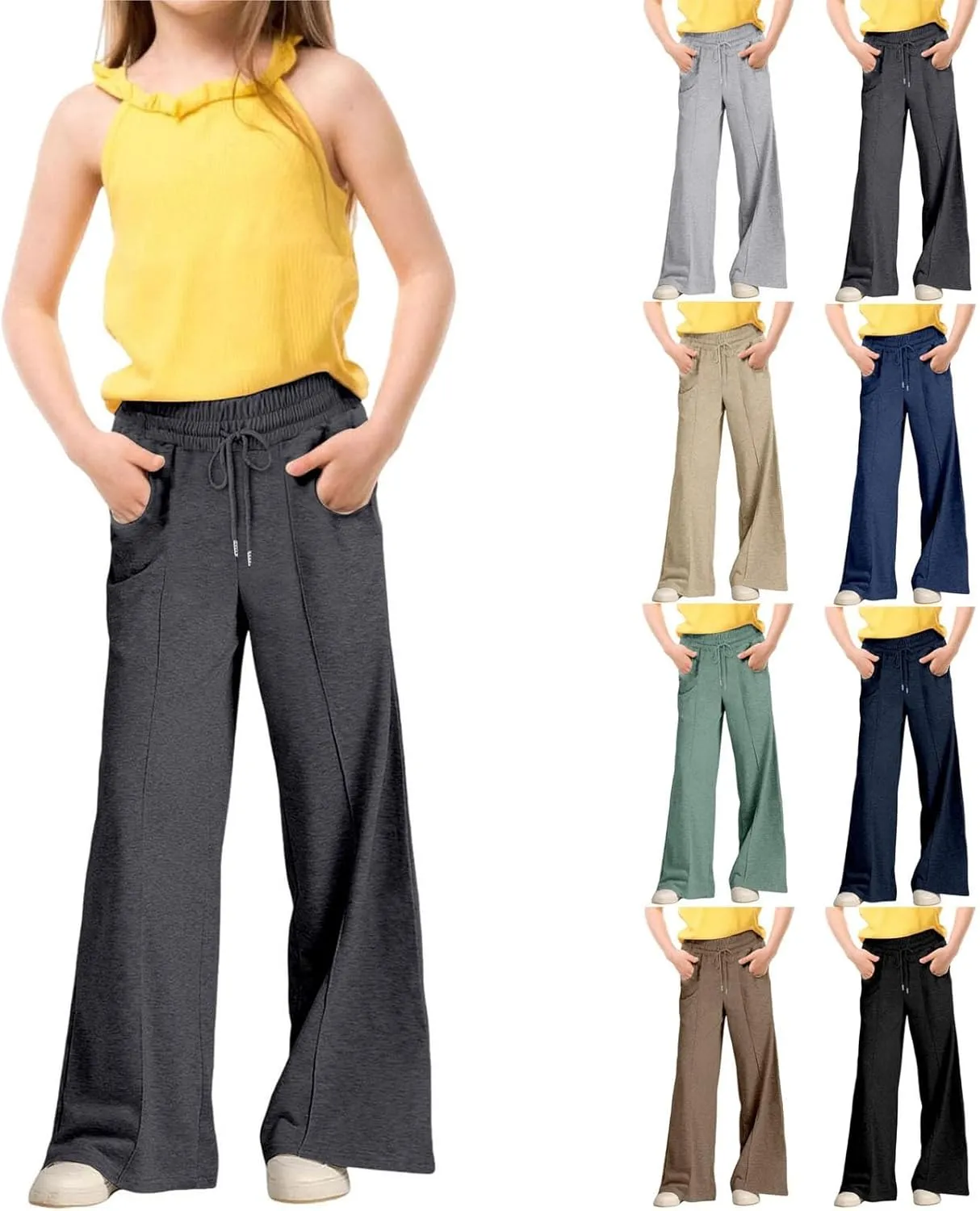 Kids Girls Wide Leg Baggy Sweatpants Cute Cargo Pants High Waisted Stretchy Joggers with Pocket Girl Joggers Clothes